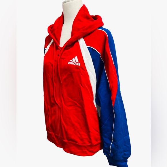 Adidas Women Colorblock Full-Zip Track Hoodie FS2455 Red White Blue Size XL - Picture 4 of 10